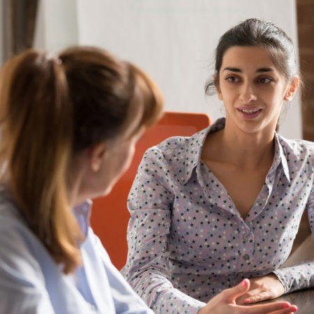 Two women talking