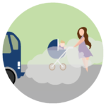 baby with mother in polluter air